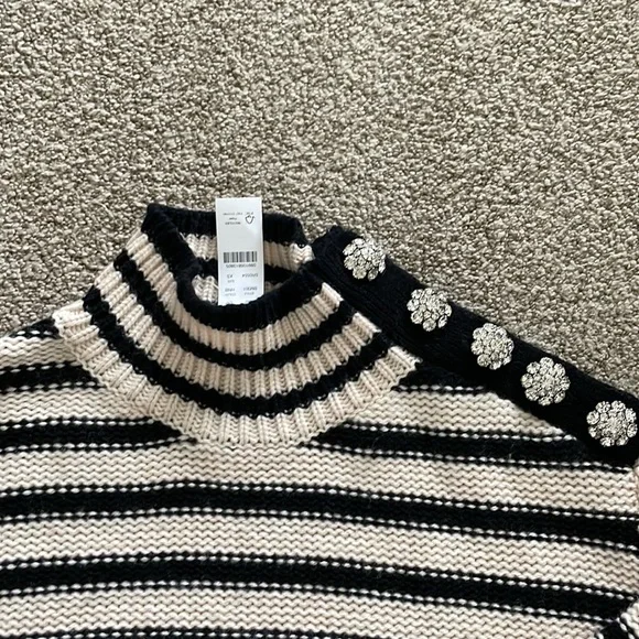 J. Crew Cable-knit mockneck pullover in stripe with jewel buttons - Picture 2 of 5